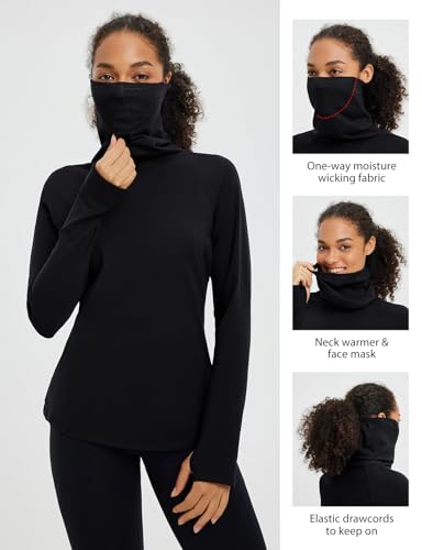 baleaf Women's Thermal Turtleneck Tops Long Sleeve Shirts Ski Base Layer with Integrated Neck Face Mask Thumbholes