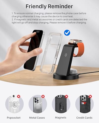 Anlmz 3 in 1 Charging Station for iPhone, Wireless Charger for iPhone 17 16e 16 15 14 13 12 11 X Pro Max & Apple Watch - W...