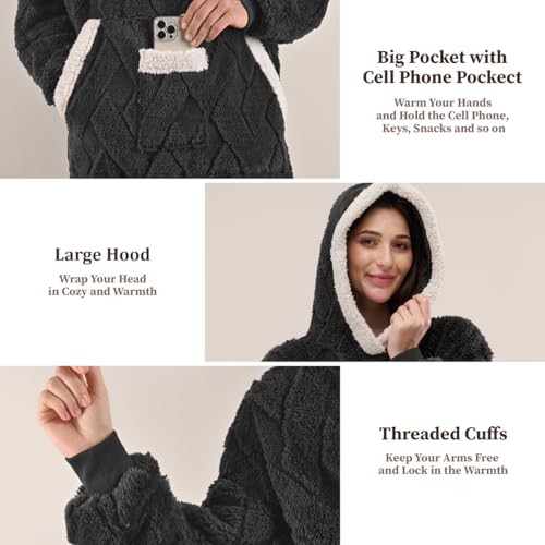 KAWAHOME Wearable Blanket Hoodie for Women Adult, Warm Cozy Soft 3D Pattern Hooded Sweatshirt, Birthday Gifts for Mom Girl...