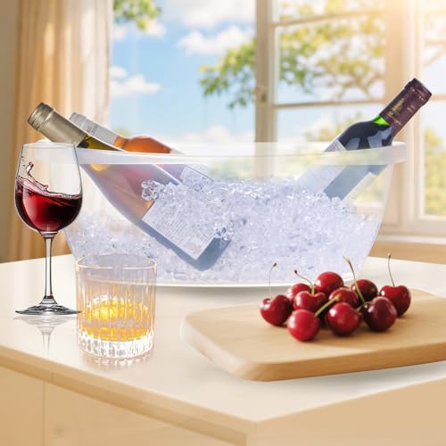 AiSmRu 2 Pack Large Ice Buckets for Parties, 5L Oval Plastic Champagne Wine Cooler Beer Chiller Bucket Beverage Tub for Mi...