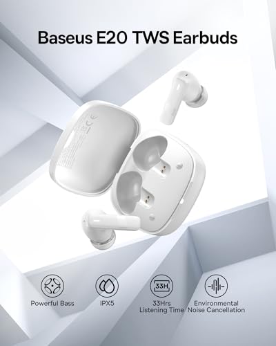 Baseus E20 True Wireless Earbuds, 12mm Drivers with Powerful Bass, 33H Long Playtime, IPX5 Water-Resistant, 2 ENC Mics for...