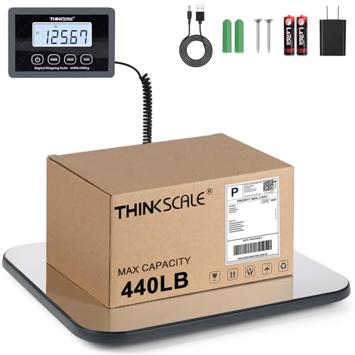 THINKSCALE Shipping Scale, 440lb/1oz Digital Postal Postage Scale for Small Business, Large Backlit LCD with Hold/Tare, Sc...