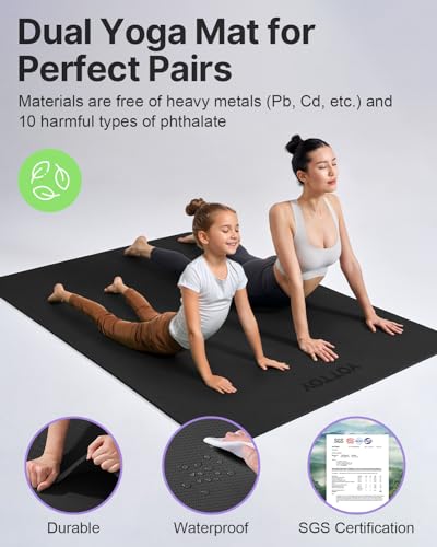 YOTTOY Large Yoga Mat (75 * 52 * 1/2inch),Extra Wide TPE Exercise Mat,Non-Slip Workout Mat for Pilates, Fitness, Barefoot,...