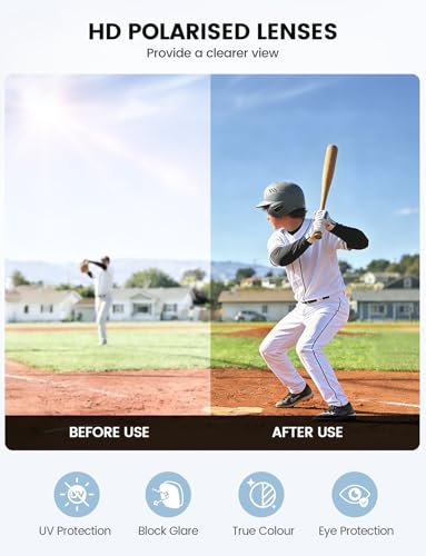 Lamicall Polarized Sport Sunglasses for Age 8-14 Kids - UV400 Protection Baseball Cycling Sun Glasses Gifts for Boys Girls