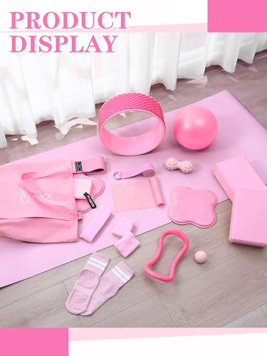 Gemscream 17 Pcs Yoga Essential Kit for Women, Pilates Equipment Starter Set for Beginners with Yoga Wheel Ball Blocks Str...
