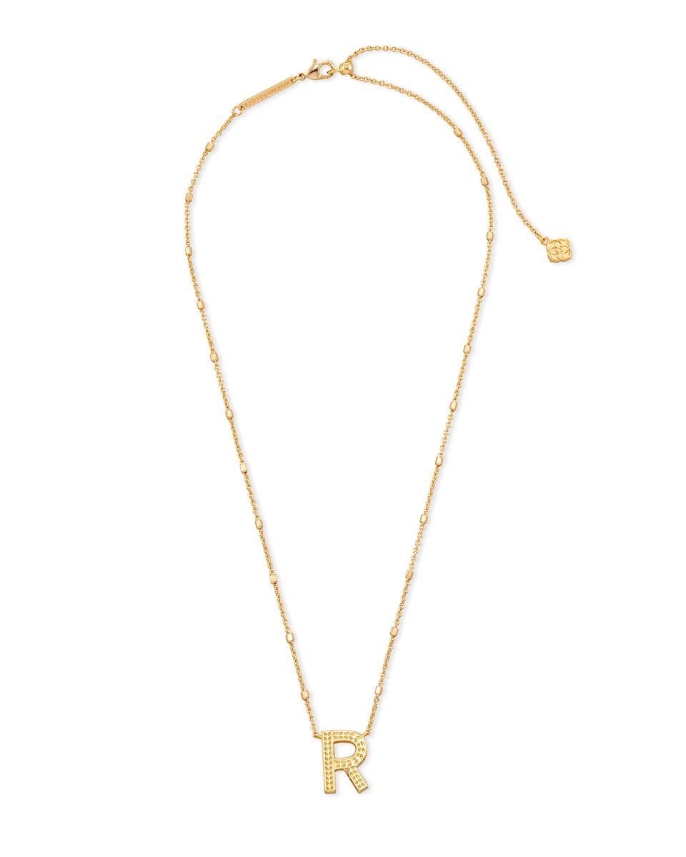 Kendra Scott Letter R Pendant Necklace for Women, Fashion Jewelry, 14k Gold-Plated Brass, Gold Metal, Letter R