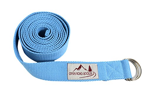 Open Road Goods 8ft Extra Long 100% Cotton Yoga Strap with Bag: Pastel Multicolor, Blue, or Black - Yoga Stretching Prop w...