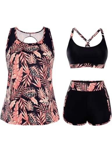 Hanna Nikole 3 Piece Tankini Swimsuits for Women, Swim Suits for Women 2026, Swim Tank Top with Bra Boy Shorts