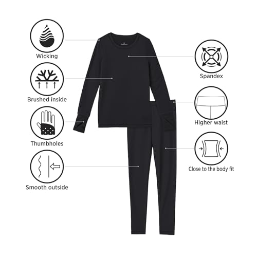 Cuddl Duds Girls Cold Weather Fleece-Lined Thermal Underwear 2-Piece Set - Kids Long Sleeve Top and Leggings Long Johns