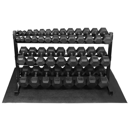 WF Athletic Supply Rubber Encased Hex Dumbbells with Rubber Grip Contoured Handle for Muscle Toning, Strength Building & F...
