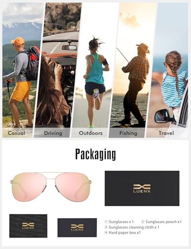 LUENX Aviator Sunglasses for Men Women Polarized - UV400 Protection, Stylish Shades, Driving, Outdoor Activities