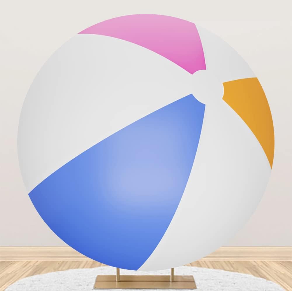 Leyiyi 6x6ft Beach Ball Round Backdrop Cover Polyester Swimming Pool Ball Backdrop for Pool Party Summer Beach Ball Decoration Newborn Kids Birthday Party Cake Table Banner Photo Booth Props