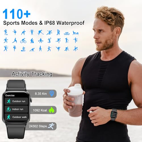 Smart Watch for Men Women, Fitness Tracker Heart Rate Monitor, 1.85" Touch HD Smartwatch for Android iOS IP68 Swimming Wat...