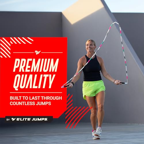 Elite Jumps - Heavy Beaded Jump Rope - 6.5oz Weighted Jump Rope for Women - Durable & Heavy Resistance - 10ft Long Adjusta...
