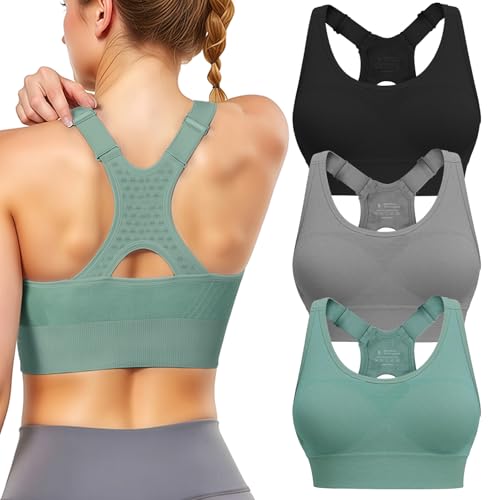 Tmeefee Adjustable Sports Bras for Women: 3 Pack High Support Padded Racerback Sport for Large Bust Workout Running Gym