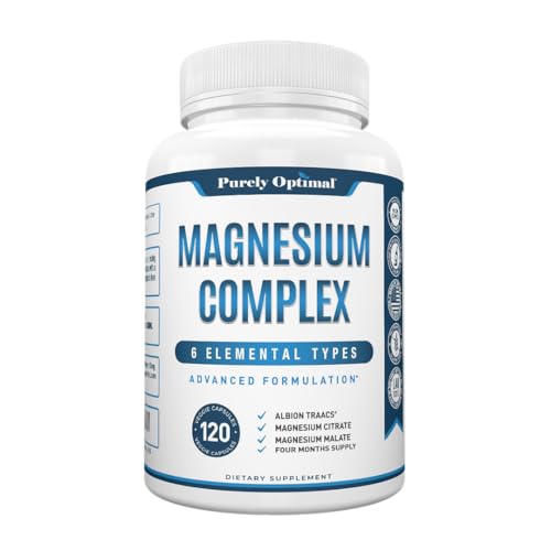 Purely Optimal Magnesium Complex - 6 Forms Magnesium Glycinate, Citrate & Malate - Sleep Support, Stress Relief, Muscles, ...