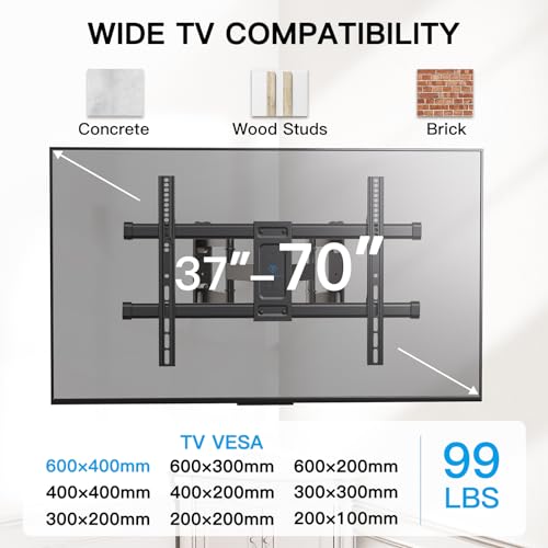PERLESMITH Corner TV Wall Mount Full Motion, Corner TV Bracket Fits 37-70 Inch LED, LCD 4K Flat Curved Screen TVs Hold up to 99 lbs, Max VESA 600x400 Tilt, Swivel and Level, PSCLF1