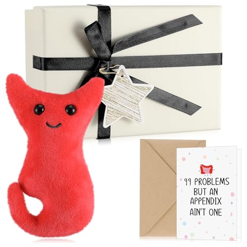 RoundFunny 4 Pcs Appendix Surgery Plush Gift Appendix Surgery Get Well Cards with Envelope Beige Box for Appendectomy Remo...