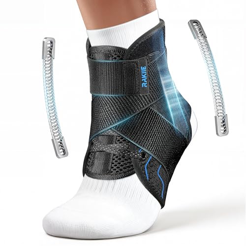 Rakiie Quick Lace Up Ankle Brace with 2 Metal Support Stays, Breathable Stabilizer for Sprained Ankle, Slim Fit Ankle Supp...