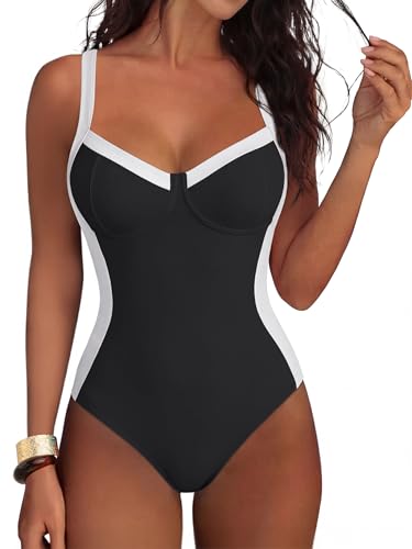 ANRABESS Womens One Piece Swimsuit Slimming Color Block Bathing Suit Full Coverage Swimwear 2026 Beach Vacation Clothes