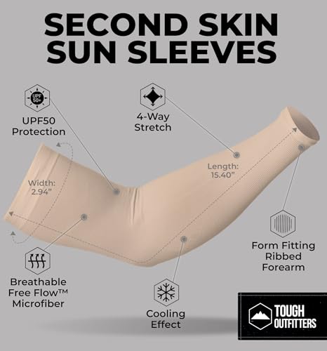 Tough Outdoors UV Arm Sleeves for Men Women - Sun Protection Sleeves - Compression Golf Baseball Cooling Tattoo Arm Sleeve