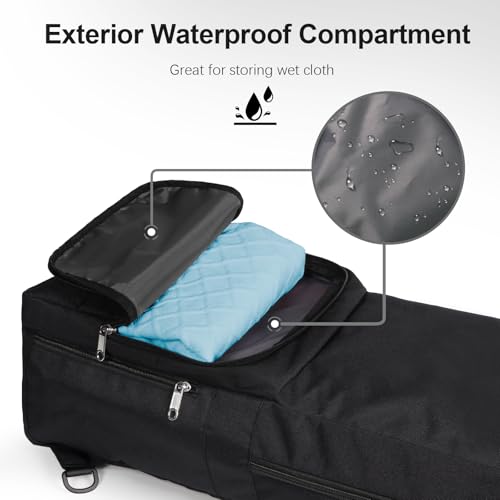 Tangoner Yoga Mat Bag Carrier Side Mesh Zipper Pocket Exterior Wet Compartment Lightweight Waterproof Yoga Bag for Mat