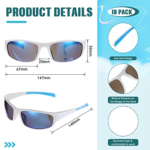 Leumoi 18 Pairs Sports Sunglasses Tactical Running Sunglasses Driving Shade Motorcycle Glasses for Men Women Youth