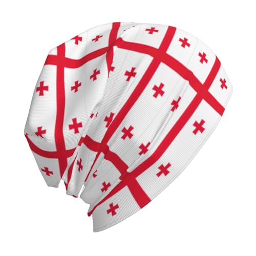 Flag of Georgia Print Beanie Hat for Men and Women Stretchy Slouchy Winter Warm Cap Headwear Accessory Black