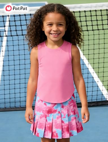 PATPAT Girls Tennis Skirt Sets Moisture Wicking Tank Tops and Pleated Skirts 2 Piece Outfits Activewear Sets 5-12 Years