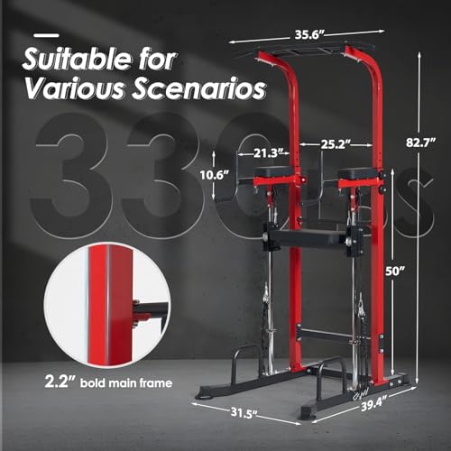 SogesPower Power Tower Dip Station Pull Up Bar for Home Gym Multi-Function Adjustable Height Strength Training Workout Equ...