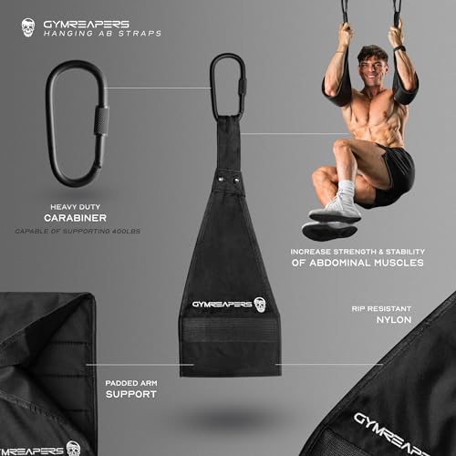 Gymreapers Hanging Ab Straps for Pull-Up Bar — Hang Bar Assist Strap & Strength Workout Exercise Equipment, Padded Adjusta...