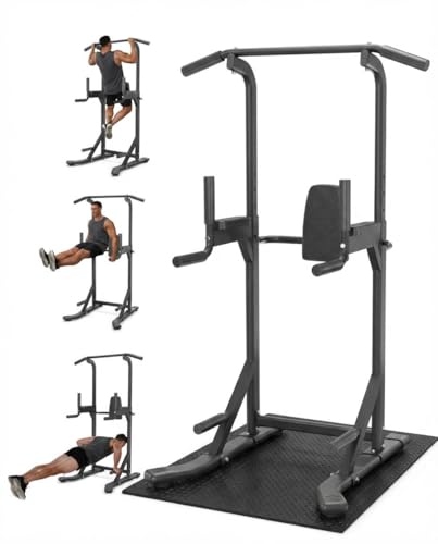 Power Tower Pull Up Bar and Dip Station for Home Gym, 450LBS Weight Capacity Free Standing Workout Equipment with Adjustab...