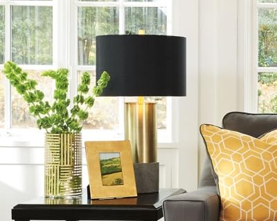 Signature Design By Ashley Jacek Table Lamps Set Of 2 Contemporary Gray/Brass Finish 15W X 15D X 27.25H Goldtone Foil