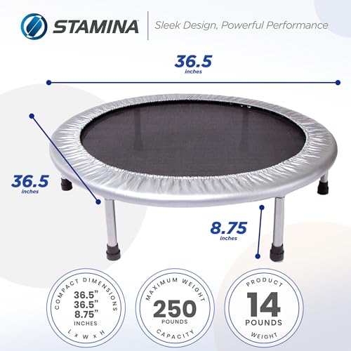 Stamina Folding Trampoline with Smart Workout App, Black - Portable Fitness Rebounder for Home Gym, Cardio & Strength Trai...