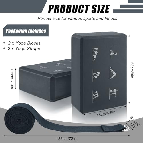 RETON Yoga Blocks Set with Straps, High Density Yoga Bricks, Lightweight EVA Foam Pilates Block, 2 Yoga Blocks with 2 Stra...