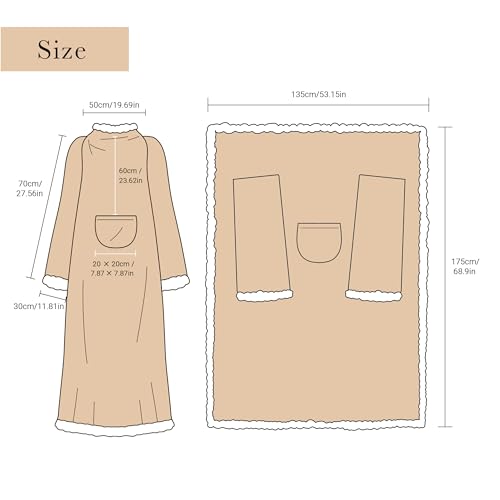 Ramees Sherpa Wearable Blanket with Sleeves and Pockets, Soft Warm TV Blanket Throw for Men and Women