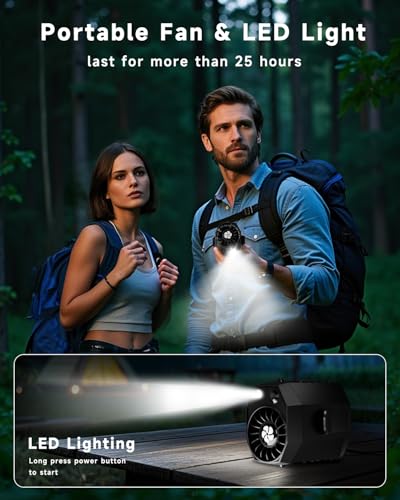 JKBOOM 2026 Smart Portable Rechargeable Fan with LED Light & 25H Runtime, 4-Speed 9200RPM Turbo Cooling Personal Waist Fa...