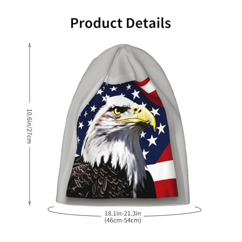 Bald Eagle Flag Print Beanie Hat Soft Thermal Cap Winter Headwear for Cold Indoor Outdoor Activities Black