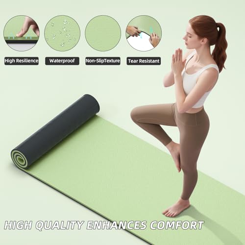 ILILI Yoga Mat 10mm Extra Thick and 193cm Extra Long, 76x28×0.4 Inch, Double Color Non-Slip TPE Material, Easy Carrying wi...