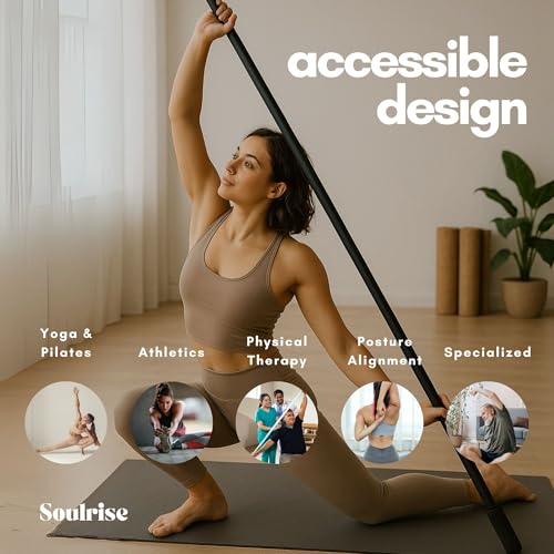 Yoga Stick for Mobility Exercise, Stretching, Pilates, Physical therapy, Fitness and other Workout - Adjustable 5 ft Pole ...