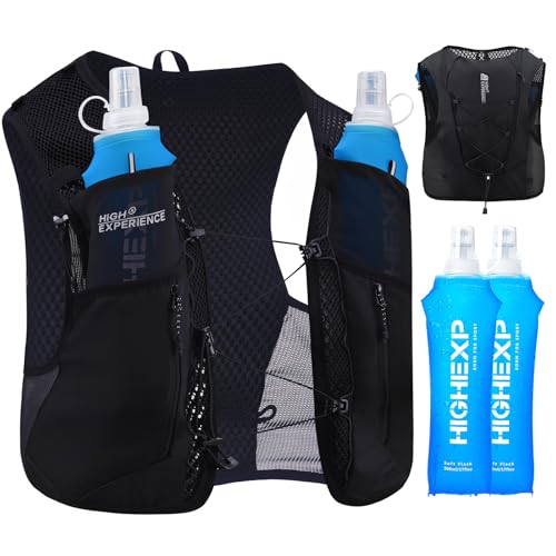HIGH EXPERIENCE Running Vest Lightweight 4L Trail Hydration Backpack Pack with 2 17oz Soft Flask Jogging Marathon Cycling ...