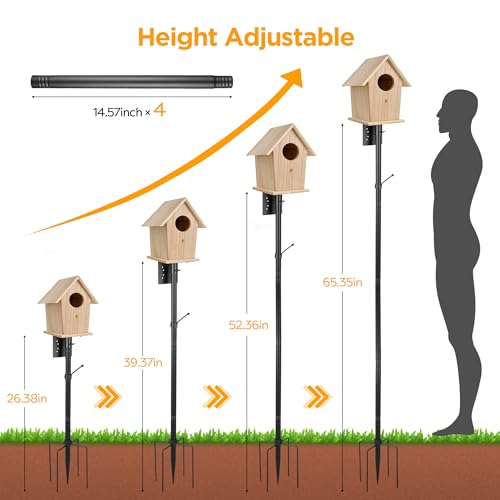 Vakiav Bird House Pole Kit, Heavy-Duty Adjustable Pole for Outdoors with 5 Prongs Base,Metal Universal Support Pole for Bi...