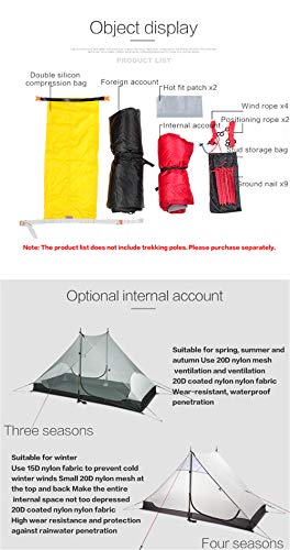 3F UL GEAR Lanshan 2 Person Tent Hiking Ultralight Camping Tent Professional 15D Silnylon Rodless Trekking Pole Tent Water...
