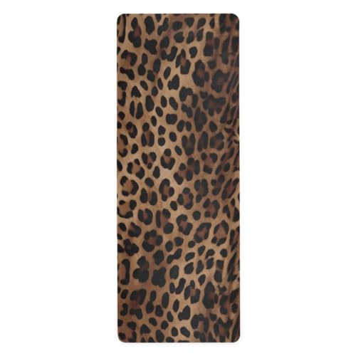 Leopard Print Yoga Mat Non Slip Natural Rubber Fitness Exercise Mat for Home Workout Gym Stretching Pilates Mats with Carr...