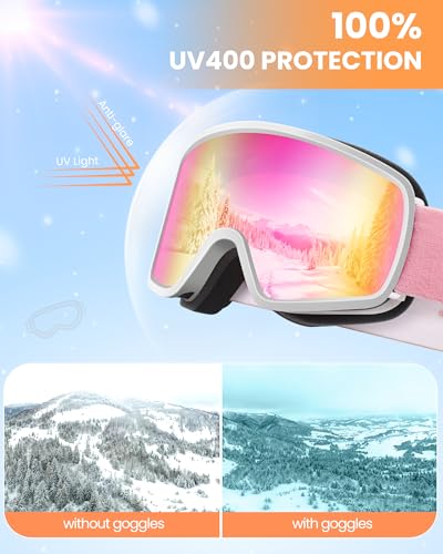 OutdoorMaster Kids Ski Goggles OTG Snowboard Goggles with 100% UV Protection Kids Snow Goggles for Boys Girls Toddler
