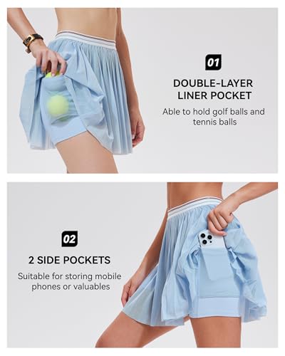 Mudere Tennis Skirt Set for Women Two Piece Golf Outfits High Waisted Pleated Athletic Skirt Outfits with Pockets