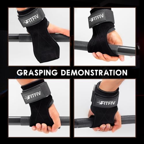 FITFIV Weight Lifting Wrist Strap, Double Leather Weightlifting Wrist Straps for Gym Strength Training, Neoprene Padded Wr...