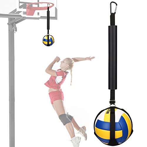 TOBWOLF Volleyball Spike Trainer with Bottom Holder, Volleyballs Spiking Pal for Basketball Hoop, Adjustable Volleyball Ho...