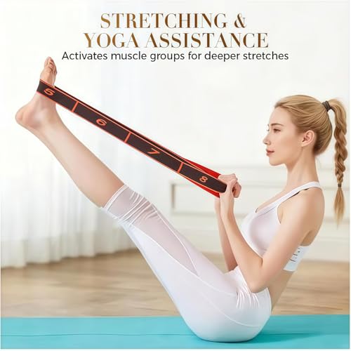 Numbered Resistance Band,8 Section Elastic Stretch Strap,Yoga Stretching Strap with Loops,Pilates Pull Strap with Numbered...