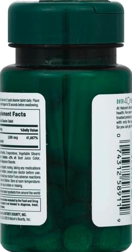 Nature's Bounty Vitamin B12 2500 mcg, Cellular Energy Support, for Energy Metabolism, Heart & Nervous System Health, 75 Quick Dissolve Tablets